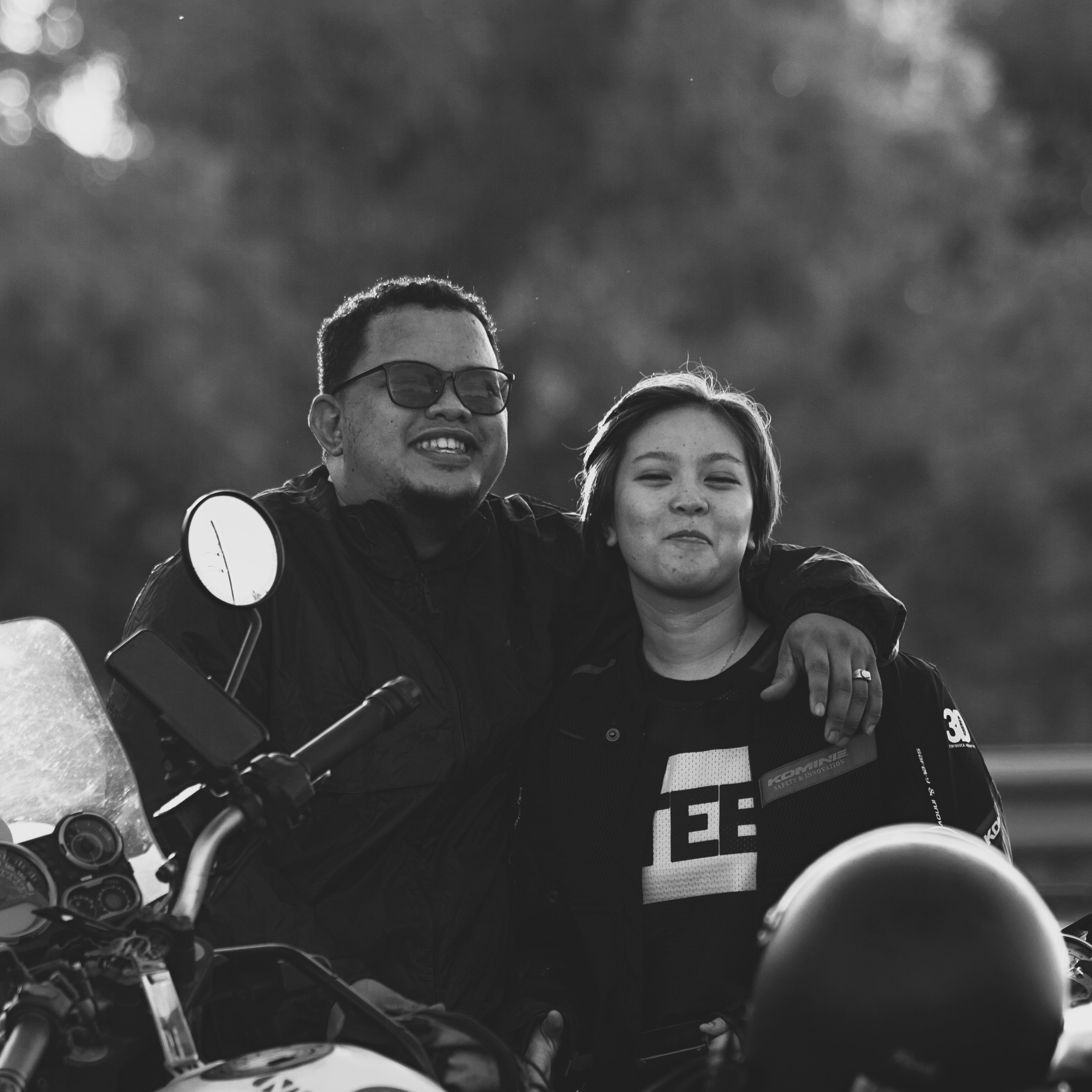 Couple on motorcycle